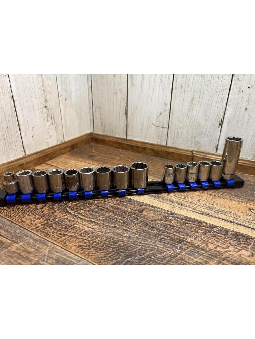 Mixed Lot 15 SAE Mixed Pt Sockets 3/8" Drive Shallow Craftsman With Organizer